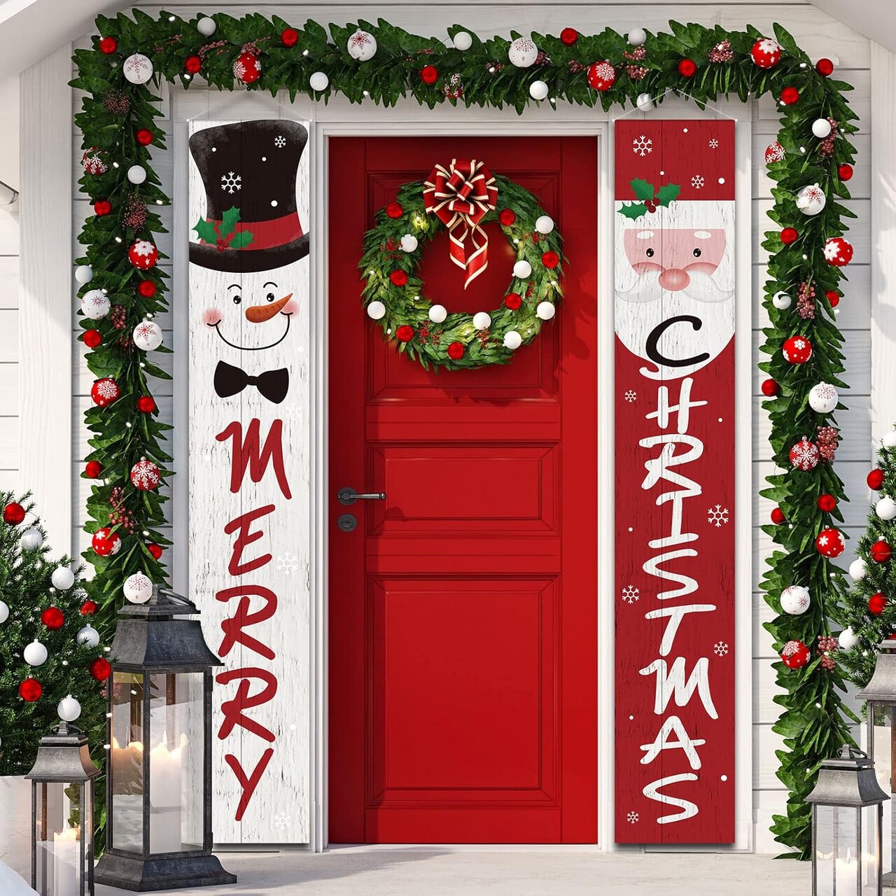 Christmas Door Banner Decorations Merry Christmas Santa Snowman Porch(Multicolor)71"L x 12"W